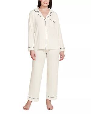 NWT Eberjey Gisele Tencel™ Modal Long PJ Set Pure Ivory/Navy